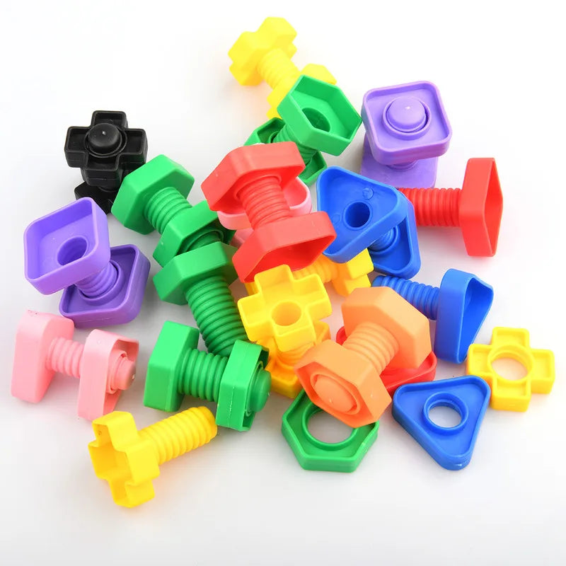 5 Set Screw Building Blocks Nut Shape Match Puzzle Toys For Children Infant Montessori Shape Color Recognize Educational Toys