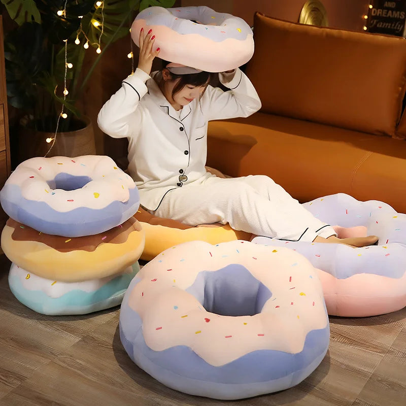Plush Chocolate Donut Cushion Christmas Stuffed Donuts Pillow Decorative Sofa Seat Decor Xmas Cushions