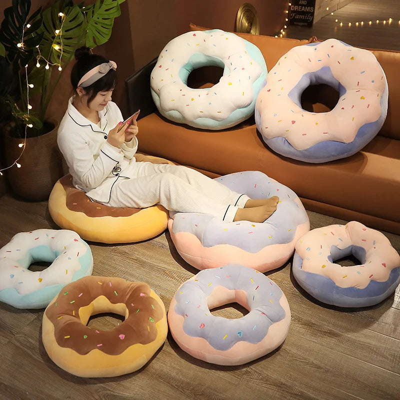 Plush Chocolate Donut Cushion Christmas Stuffed Donuts Pillow Decorative Sofa Seat Decor Xmas Cushions