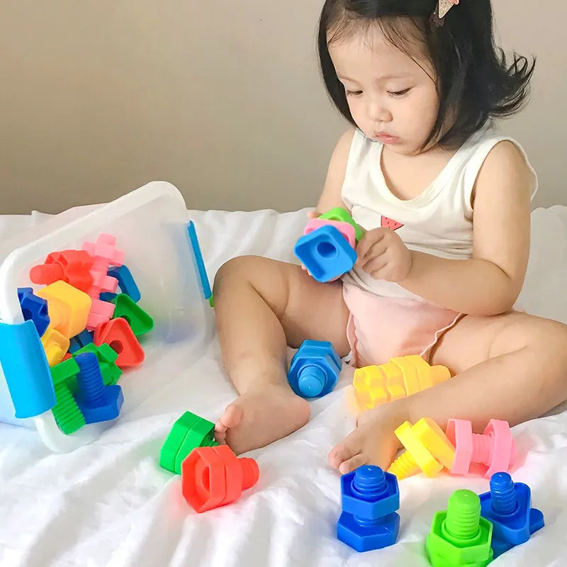 5 Set Screw Building Blocks Nut Shape Match Puzzle Toys For Children Infant Montessori Shape Color Recognize Educational Toys
