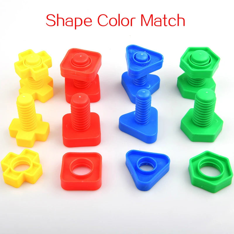5 Set Screw Building Blocks Nut Shape Match Puzzle Toys For Children Infant Montessori Shape Color Recognize Educational Toys