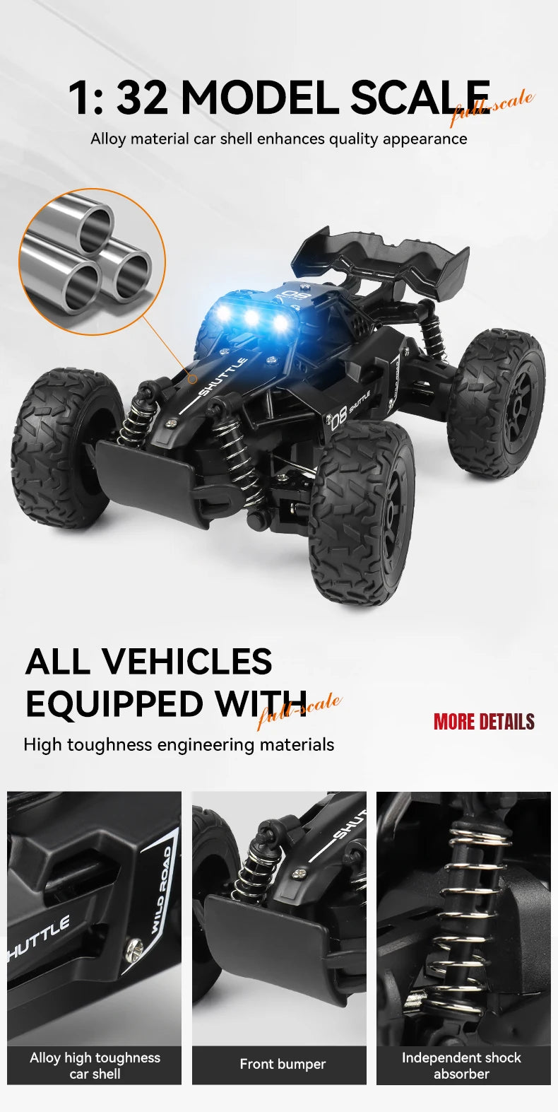 RC Rock Crawler 1:32 Scale Alloy Off-Road Vehicle With LED Light Brushles 2.4G Remote Control High Speed Climbing Drift Mini Car