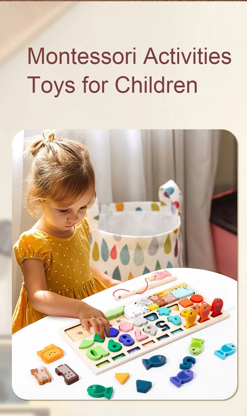 Montessori Wooden Toys Kids Busy Board Shape & Number Matching Digital Shape Educational Toys For Children Gifts
