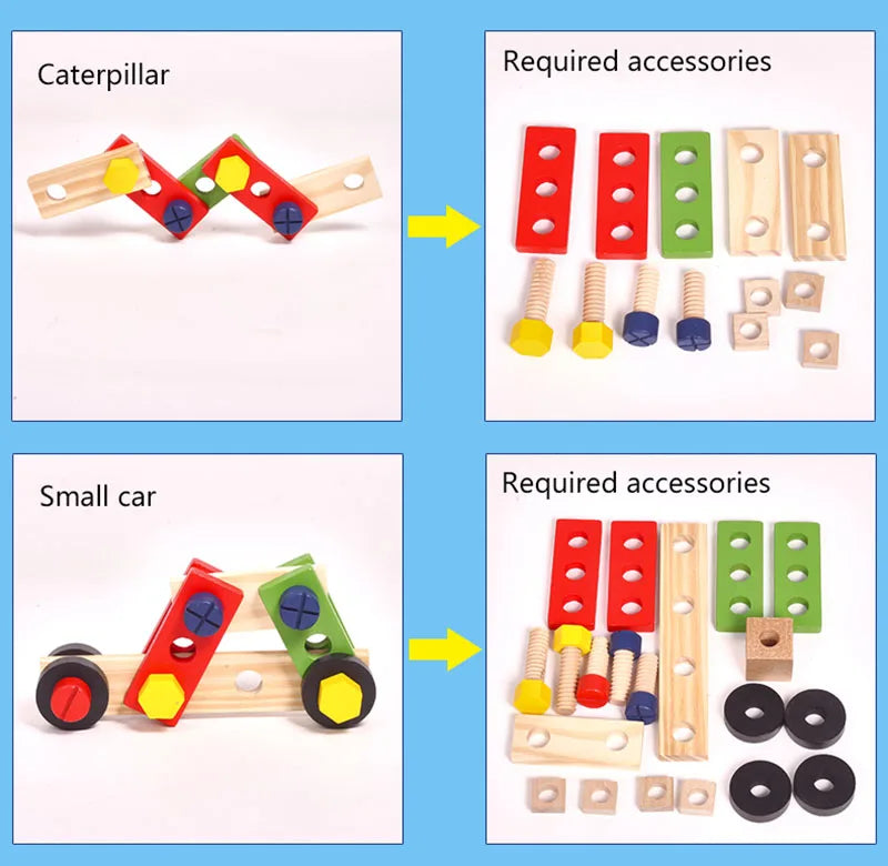 Educational Montessori Kids Toys Plastic Wooden Toolbox Pretend Play Set Children Nut Screw Assembly Simulation Carpenter Tool