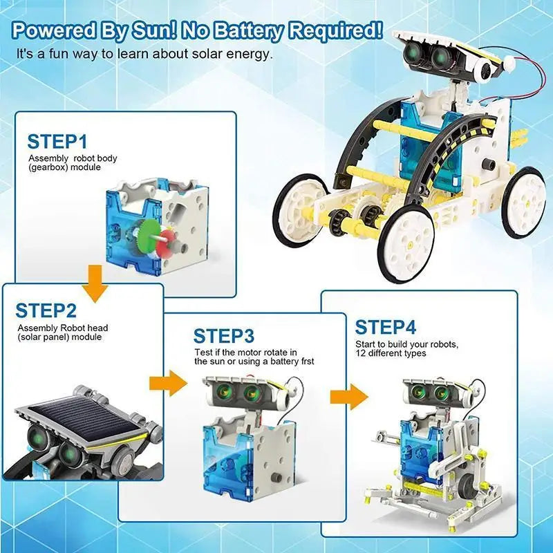 STEM Toys Kids DIY Solar Robot Experiment Kit 13 in 1Robotics Kit Solar Powered Robotics Building Kits Educational Gift for Boy