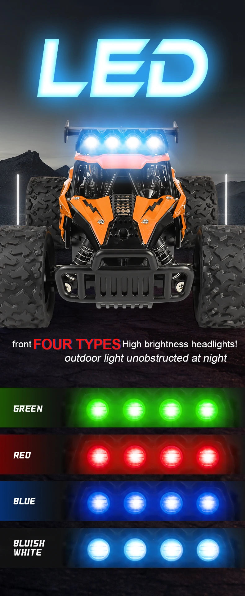 RC Alloy Car 1:16 Scale 2WD Off-Road Remote Control Car with LED Lights And 20KM/H High Speed For Kids Boys Girls Gifts Toys