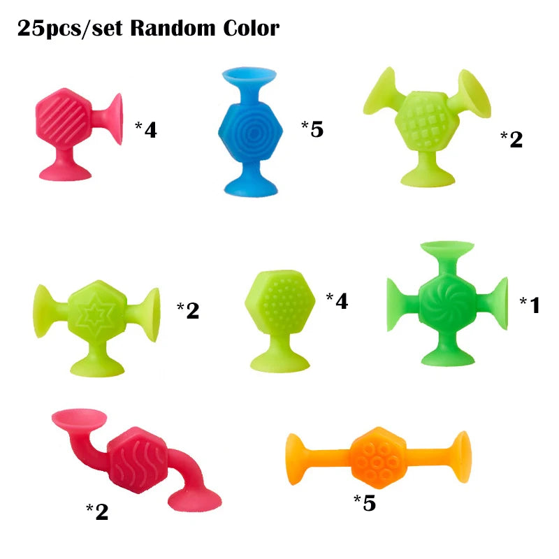 25pcs/set Textured Suction Cup Building Toys for Kids, Stacking Construction Suckers Toys for Playroom, Bath & Travel