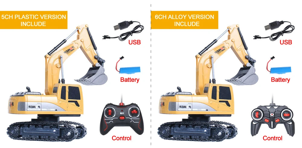 RC Excavator 2.4Ghz 6 Channel 1:24 RC Engineering Car Alloy And Plastic Excavator Boy Toy 6CH And 5CH RTR For Kid Christmas Gift
