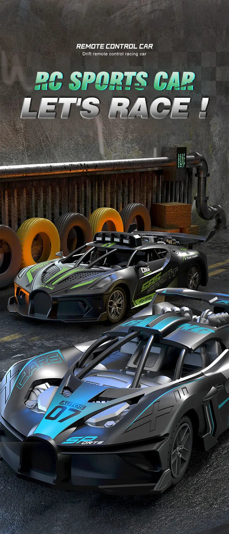 RC Car 4Ch High - Speed Remote Control Drift Electric Sportscar Toy, Perfect Birthday Present for Boys