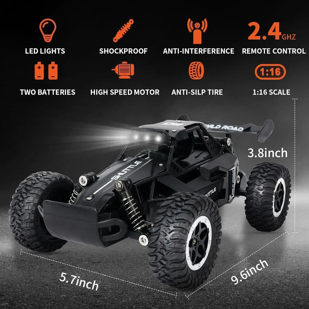 RC Cars 2WD 20KM/H High-Speed RC Drift Car 1:16 Scale LED Lights Remote Control Off-road Outdoor Racing Model Toy for Boy Adults