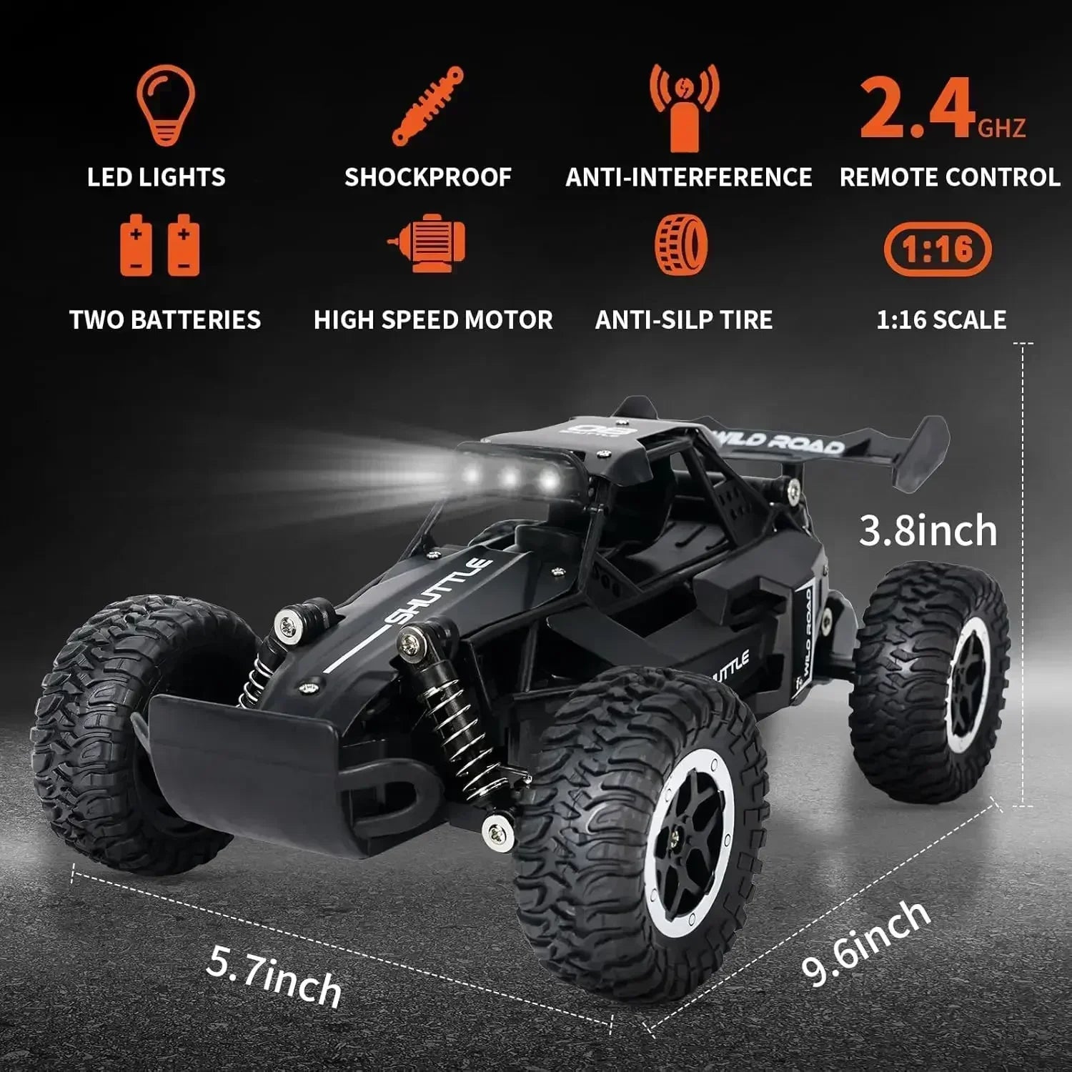 RC Cars 2WD 20KM/H High-Speed RC Drift Car 1:16 Scale LED Lights Remote Control Off-road Outdoor Racing Model Toy for Boy Adults