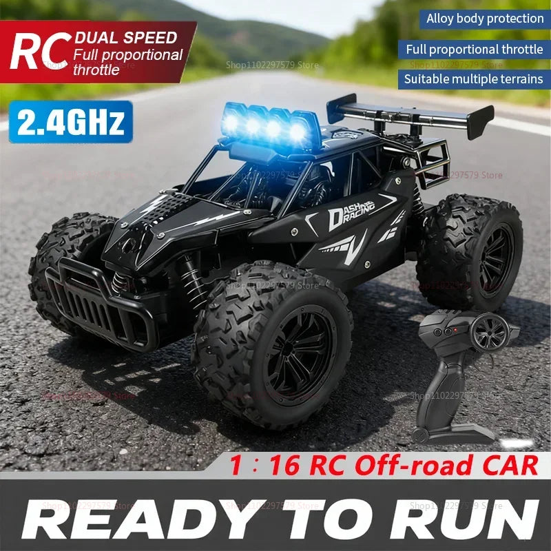 RC Alloy Car 1:16 Scale 2WD Off-Road Remote Control Car with LED Lights And 20KM/H High Speed For Kids Boys Girls Gifts Toys