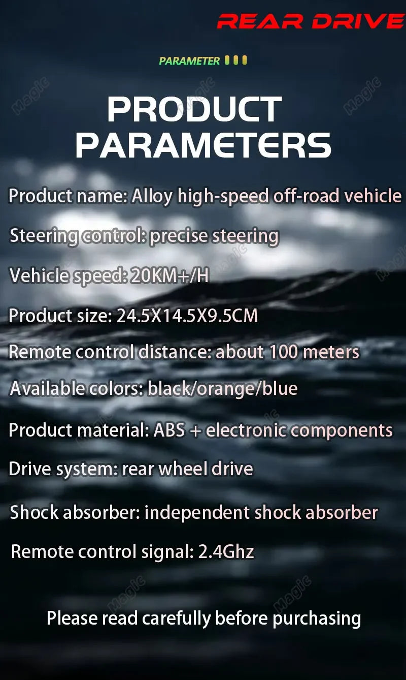RC Off-Road Car 1:16 Scale All Terrain Fast RC Car 20KM/H High Speed 2WD Electric Vehicle with 2.4G Remote Control Monster Truck