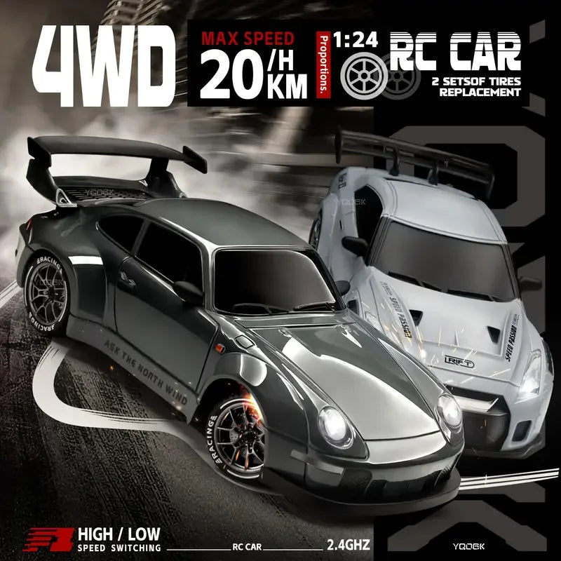 RC Cars 4WD 1:24 20KM/H Full Proportional High RC Drift Car Speed RC Car with LED Lights and Drifting Tires Racing Sport Toy Car
