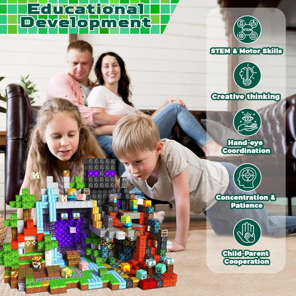 STEM Learning Magnetic Tiles Building Toys Architecture Models DIY Creative Bricks Kids Gift Desk Ornament