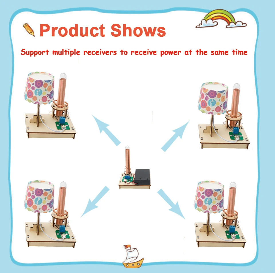 STEM Toys Wooden Model Kit Physical Wireless Power Transmission DIY Science Experiment Toys For Primary and Secondary  Kids STEM