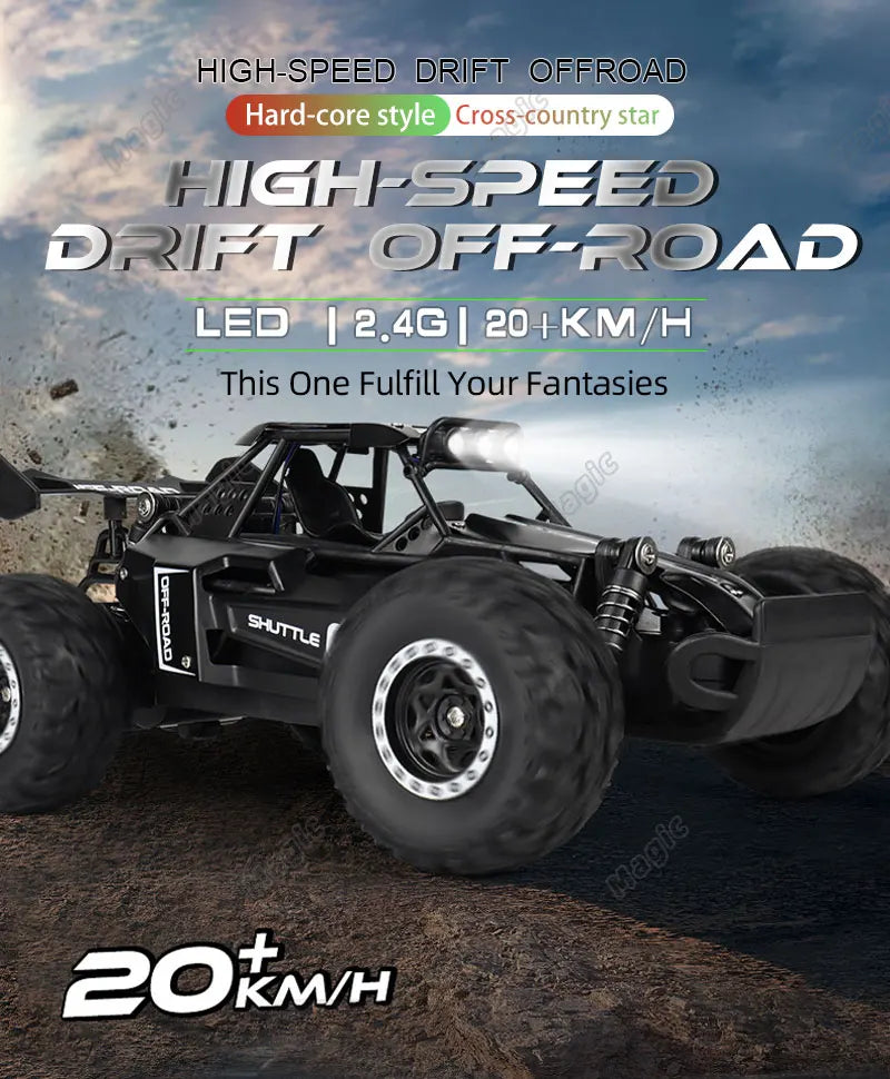 RC Cars 2WD 20KM/H High-Speed RC Drift Car 1:16 Scale LED Lights Remote Control Off-road Outdoor Racing Model Toy for Boy Adults