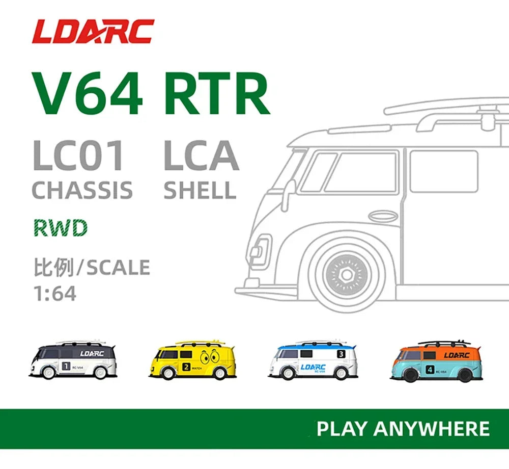 LDARC 1/64 RTR MINI RC Car  2.4GH  V64  Simulated Electric Remote Control Model Car Tabletop Bus Vehicle  Adults  Toys