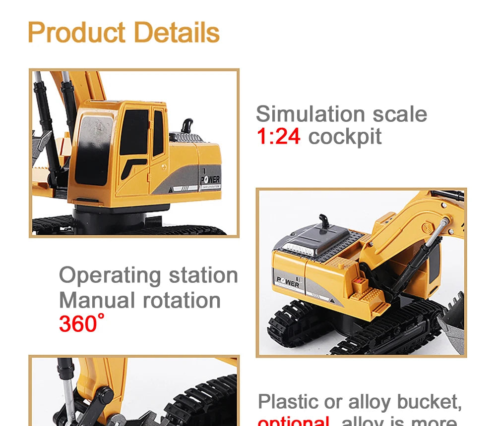 RC Excavator 2.4Ghz 6 Channel 1:24 RC Engineering Car Alloy And Plastic Excavator Boy Toy 6CH And 5CH RTR For Kid Christmas Gift