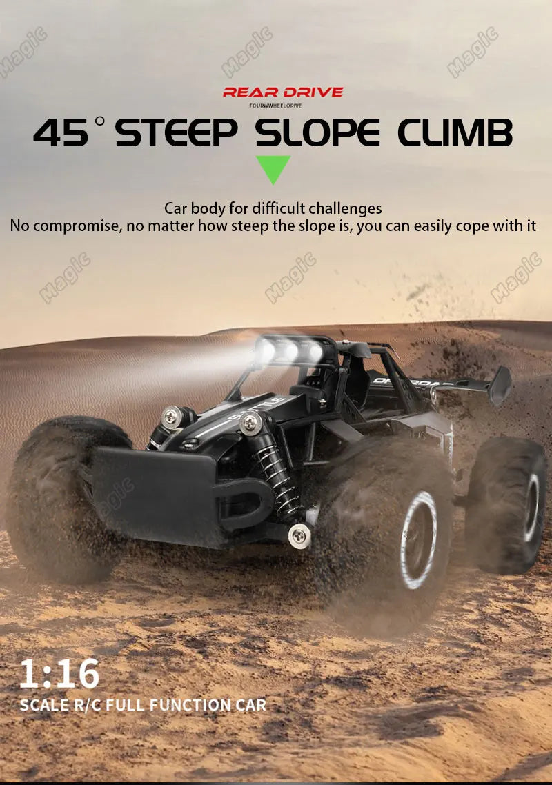 RC Cars 2WD 20KM/H High-Speed RC Drift Car 1:16 Scale LED Lights Remote Control Off-road Outdoor Racing Model Toy for Boy Adults