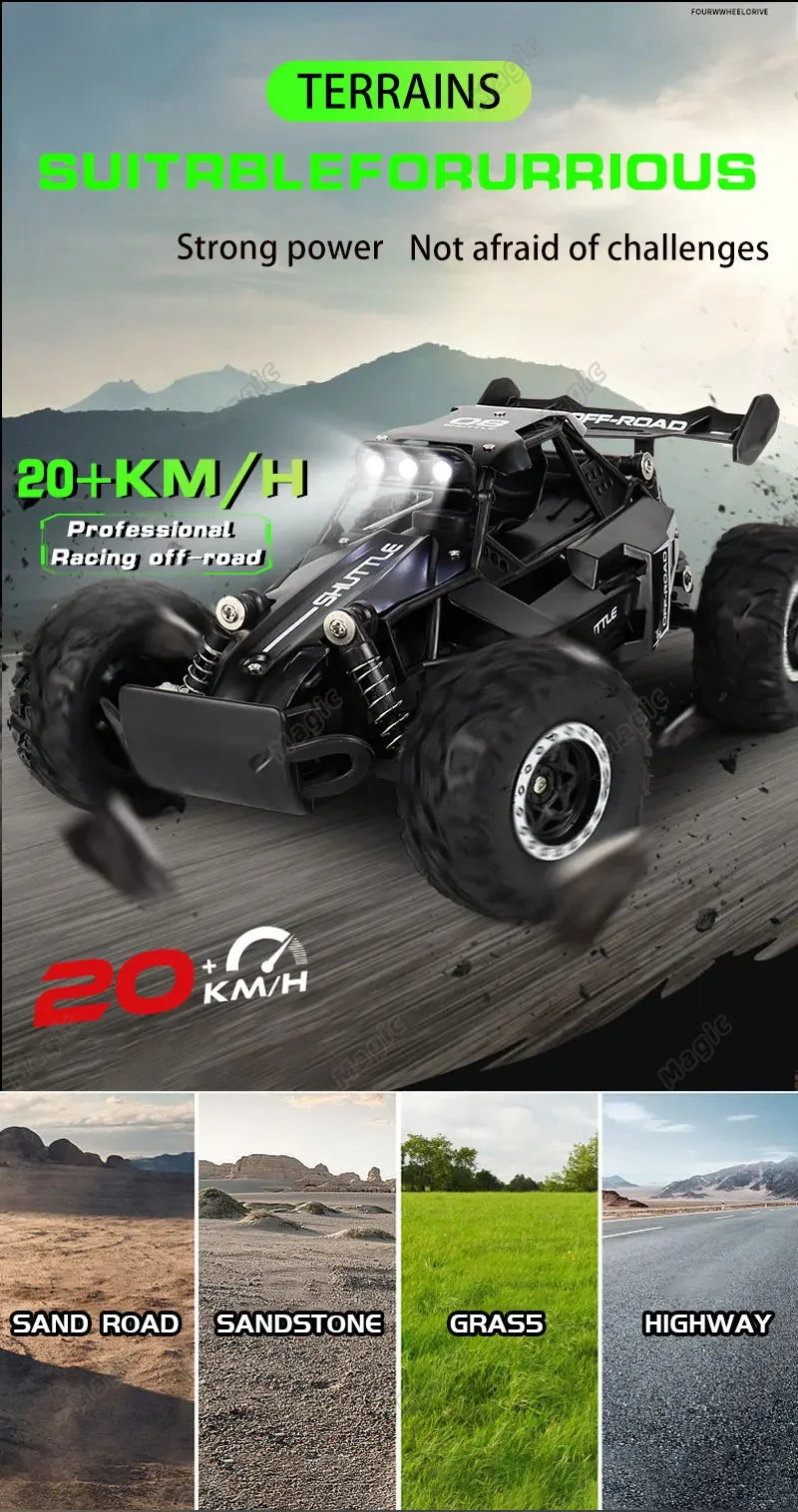 Rc Cars 1:16 2WD Off-Road RC Truck All Terrain 2.4G Electric RC Car High Speed 20KM/H Remote Control Car with LED Lights Kid Toy