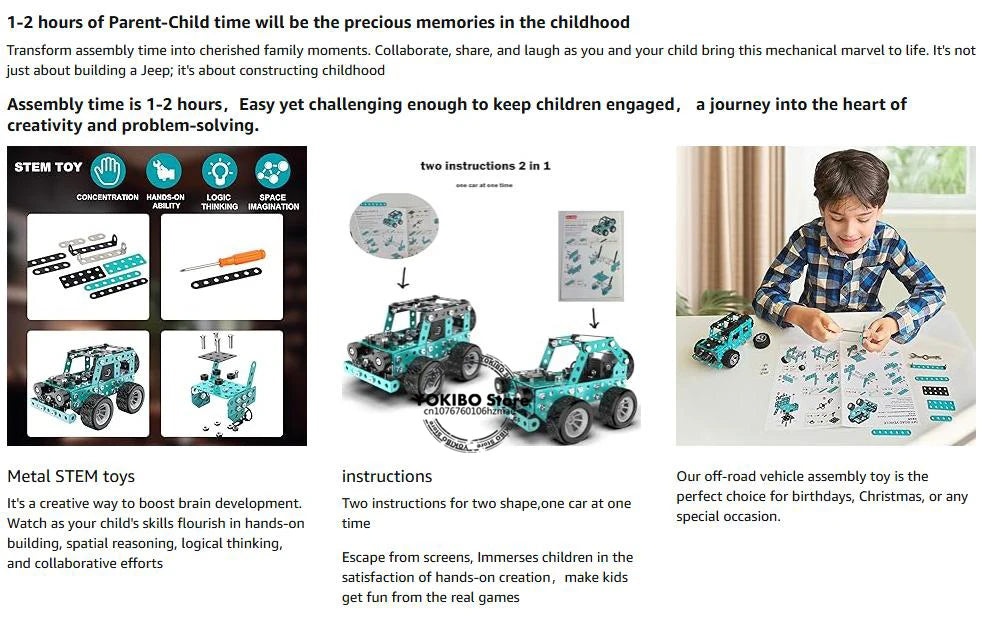 Building Sets Stem Assembly Metal 3-D Puzzle Off-Road Model Car Building Kit Construction Set Toys Parent-Child Interaction Toys