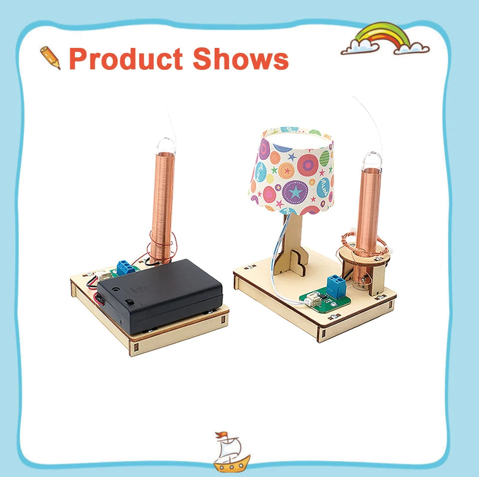 STEM Toys Wooden Model Kit Physical Wireless Power Transmission DIY Science Experiment Toys For Primary and Secondary  Kids STEM
