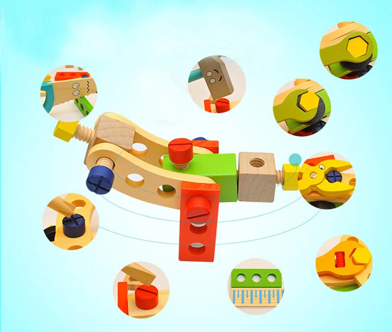 Educational Montessori Kids Toys Plastic Wooden Toolbox Pretend Play Set Children Nut Screw Assembly Simulation Carpenter Tool