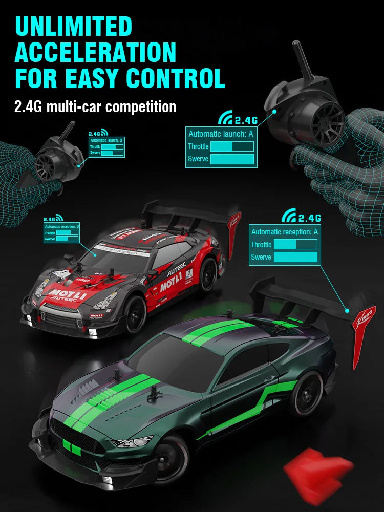 RC Drift Car 1/14 Scale Remote Control Stunt Car 2.4GHz 4WD 40+KM/H High Speed Vehicle with LED Lights Racing Vehicle Toys Gifts