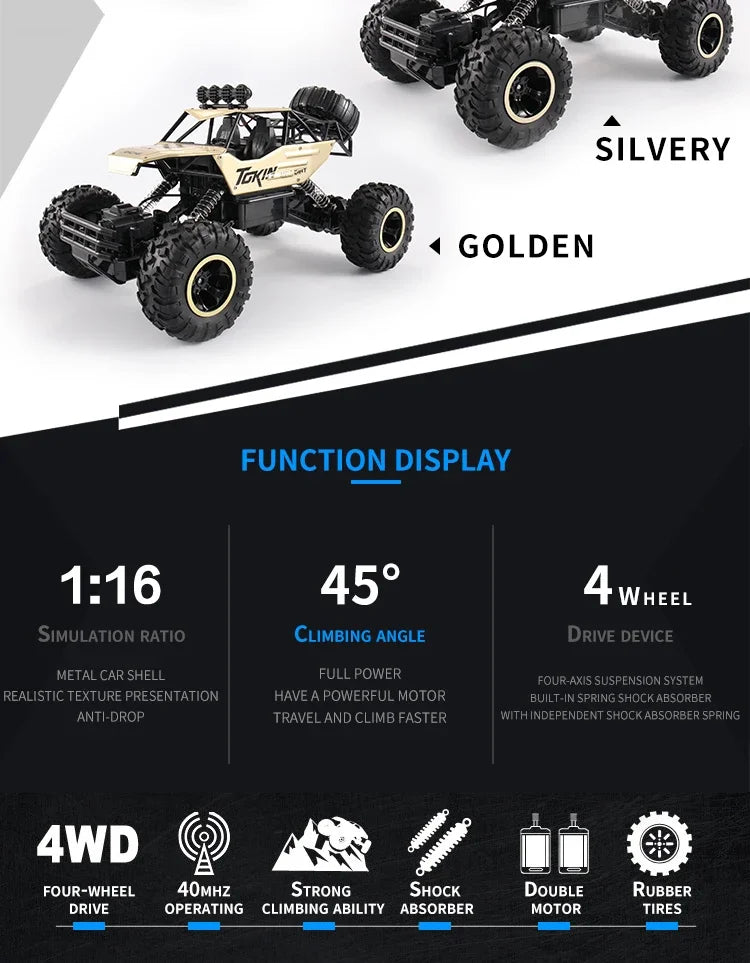 RC Off road Truck 1:12/16 4WD RTR Durable Beginner All Terrain RC Cars High Speed 20Km/h Remote Control Monster Truck Gifts Toys
