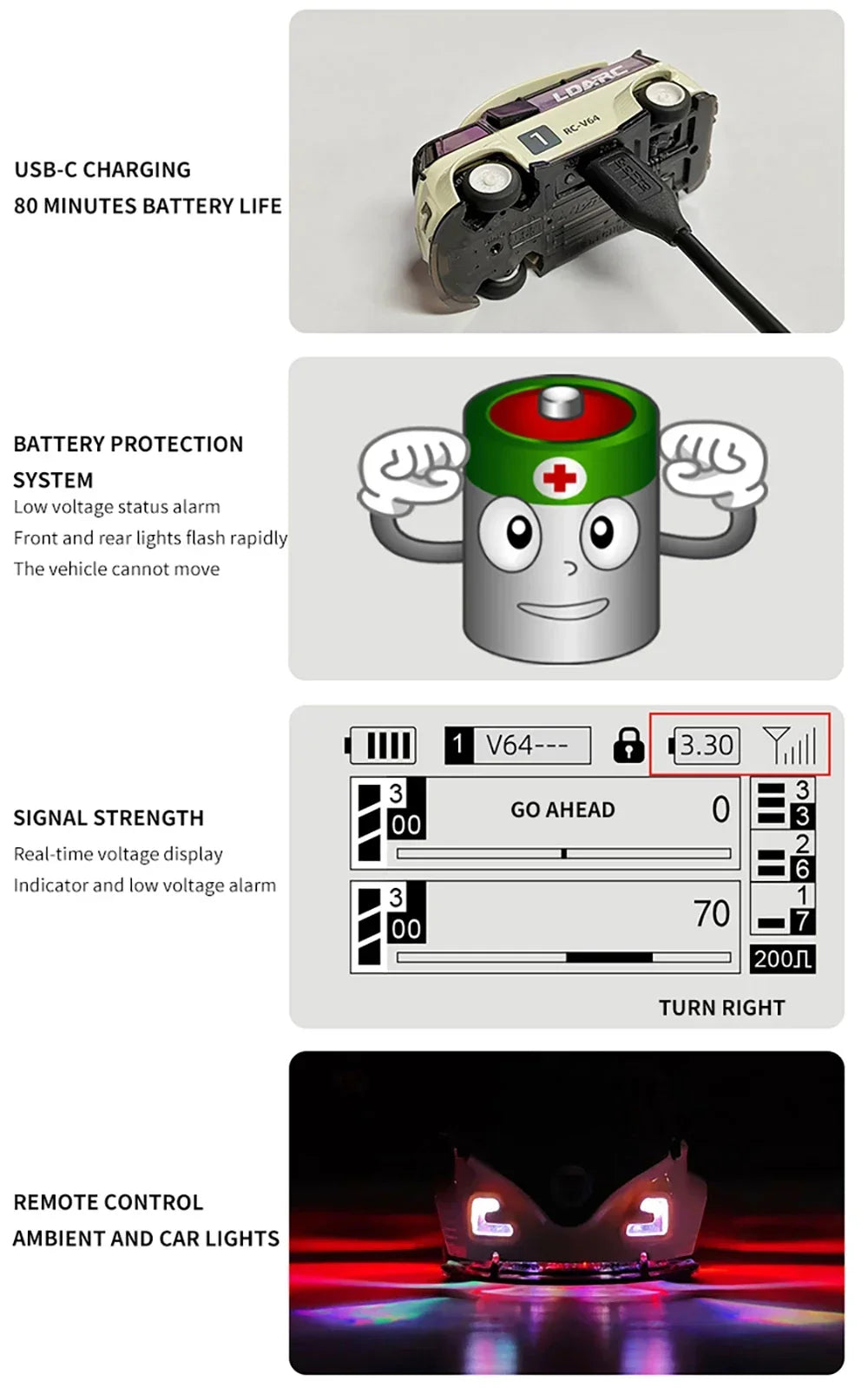 LDARC 1/64 RTR MINI RC Car  2.4GH  V64  Simulated Electric Remote Control Model Car Tabletop Bus Vehicle  Adults  Toys