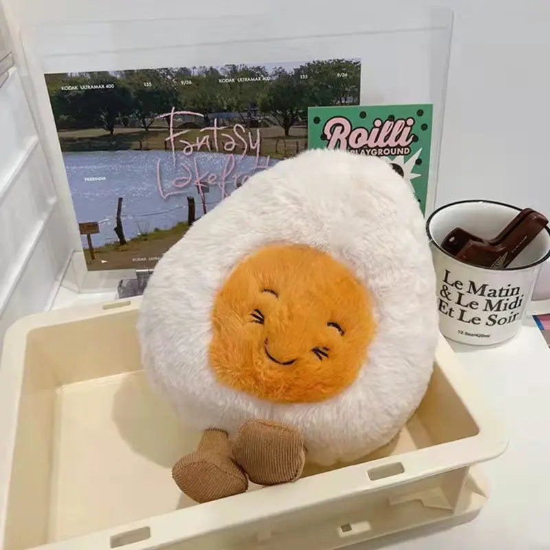Furry Kawaii Soft Boiled Egg Plush Cuddly Plushies Doll Stuffed Food Long Plush Different Emotions Toys Home Decor Kids Gift