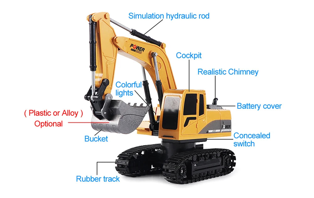 RC Excavator 2.4Ghz 6 Channel 1:24 RC Engineering Car Alloy And Plastic Excavator Boy Toy 6CH And 5CH RTR For Kid Christmas Gift