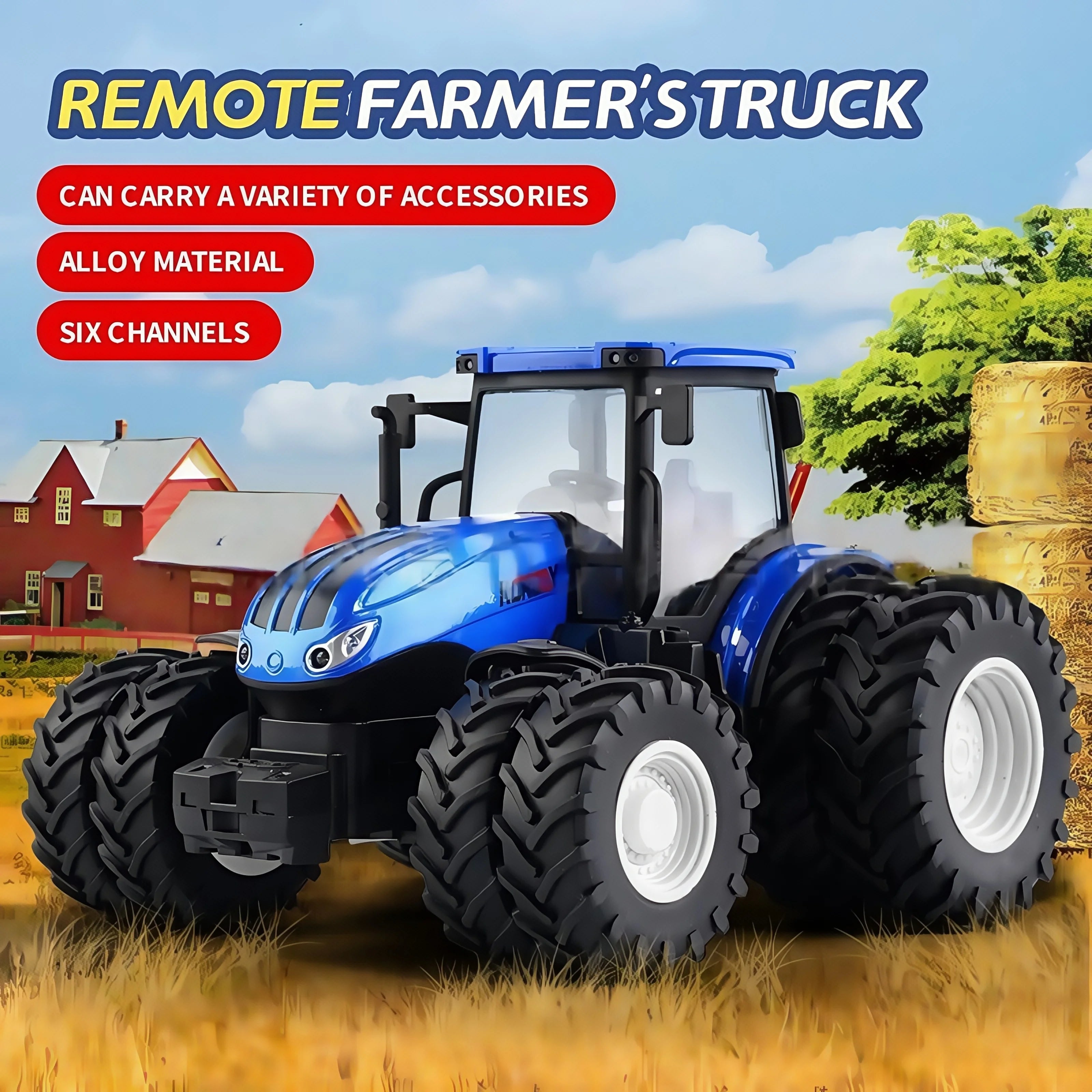 Rc Car 1:24 Alloy Remote-Controlled Tractor Toy With Headlights Simulation Electric Farm Truck Toy Set Child Outdoors Toys Gifts