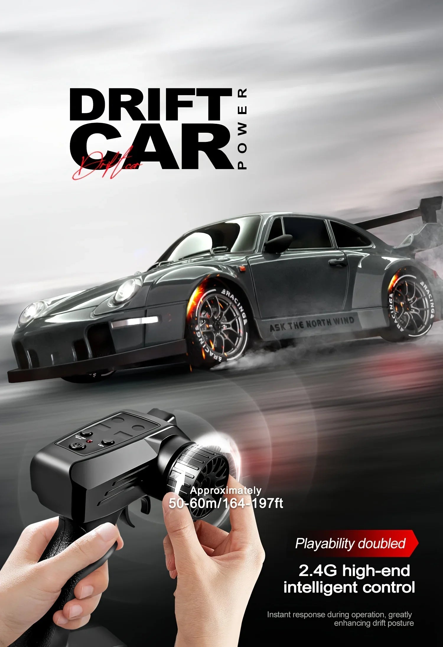 RC Cars 1:24 Remote Control Car 20KM/H 4WD High Speed RC Drift Car with LED Lights Extra Drifting Tires Vehicles for Adults Kids