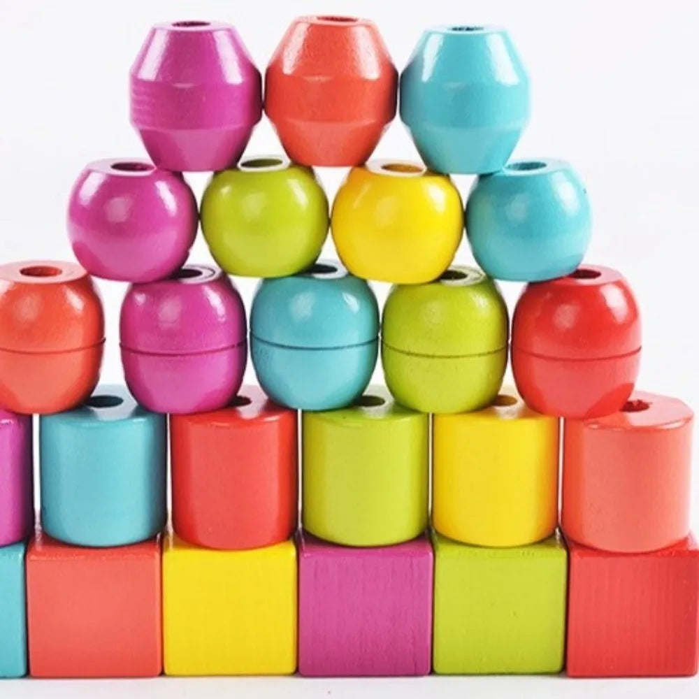 Colorful Wooden Toys Wooden Material Beaded Design Early Educational Toys Matching Game Funny Color Cognition Home Education