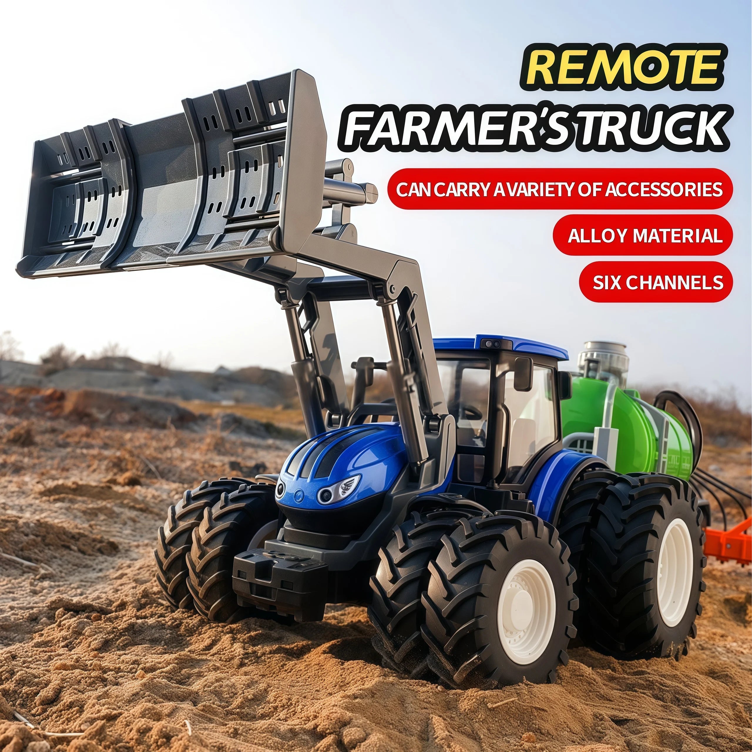 Rc Car 1:24 Alloy Remote-Controlled Tractor Toy With Headlights Simulation Electric Farm Truck Toy Set Child Outdoors Toys Gifts