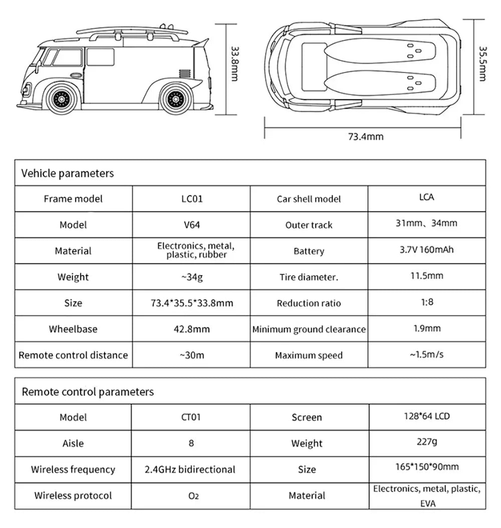 LDARC 1/64 RTR MINI RC Car  2.4GH  V64  Simulated Electric Remote Control Model Car Tabletop Bus Vehicle  Adults  Toys