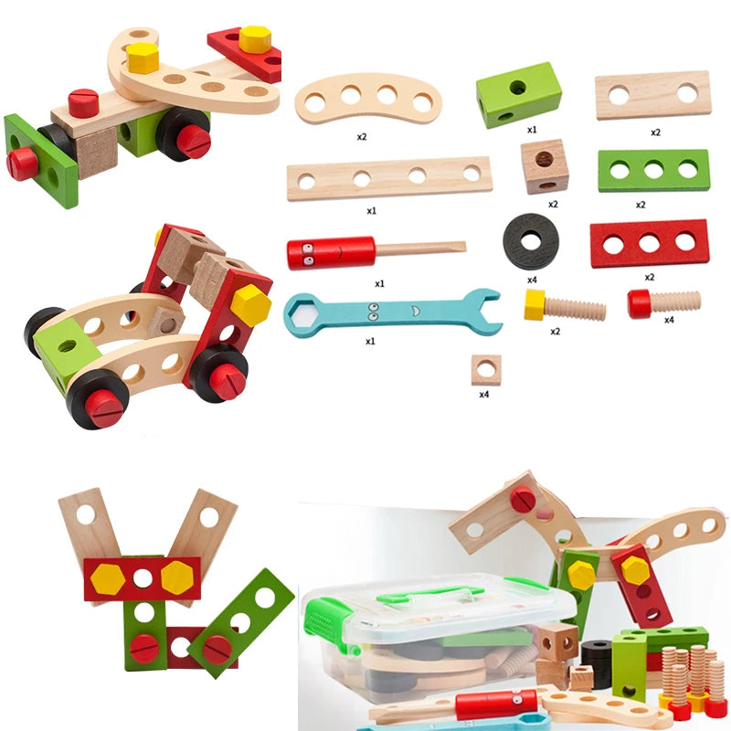 Educational Montessori Kids Toys Plastic Wooden Toolbox Pretend Play Set Children Nut Screw Assembly Simulation Carpenter Tool