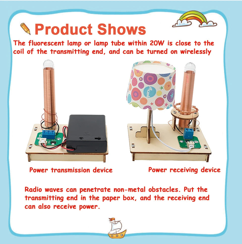 STEM Toys Wooden Model Kit Physical Wireless Power Transmission DIY Science Experiment Toys For Primary and Secondary  Kids STEM