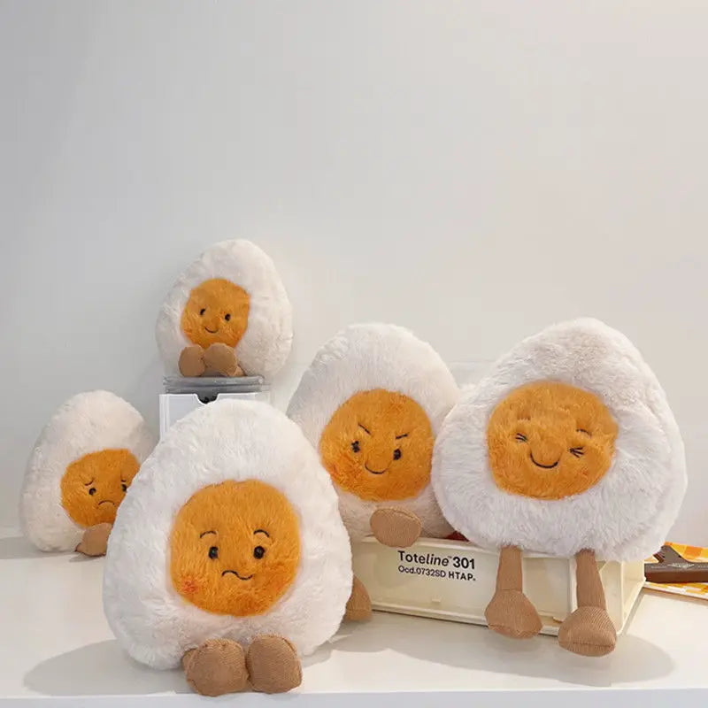 Furry Kawaii Soft Boiled Egg Plush Cuddly Plushies Doll Stuffed Food Long Plush Different Emotions Toys Home Decor Kids Gift