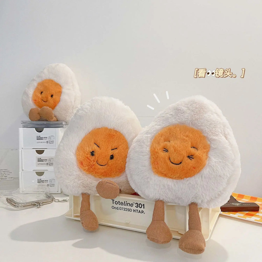 Furry Kawaii Soft Boiled Egg Plush Cuddly Plushies Doll Stuffed Food Long Plush Different Emotions Toys Home Decor Kids Gift