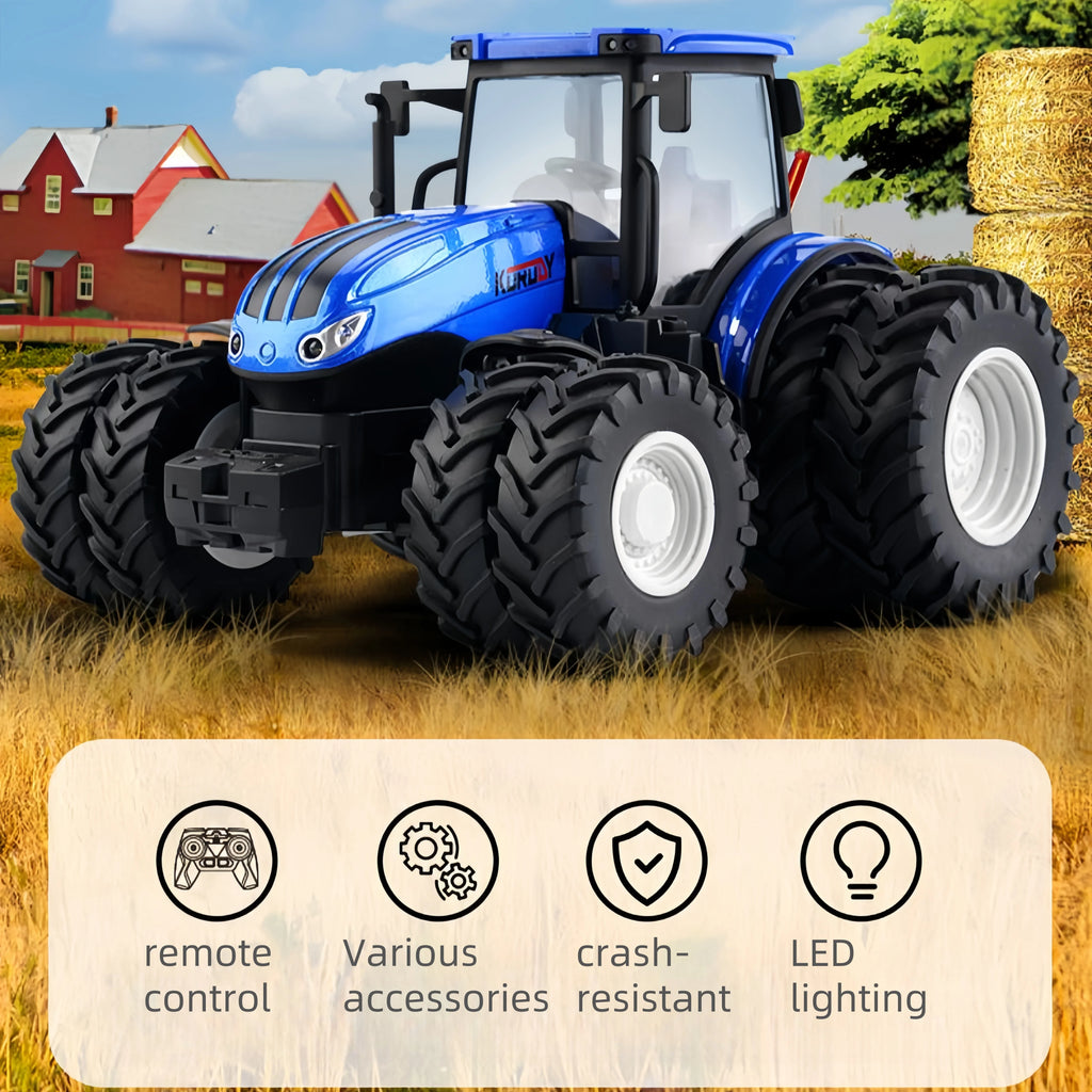 Rc Car 1:24 Alloy Remote-Controlled Tractor Toy With Headlights Simulation Electric Farm Truck Toy Set Child Outdoors Toys Gifts