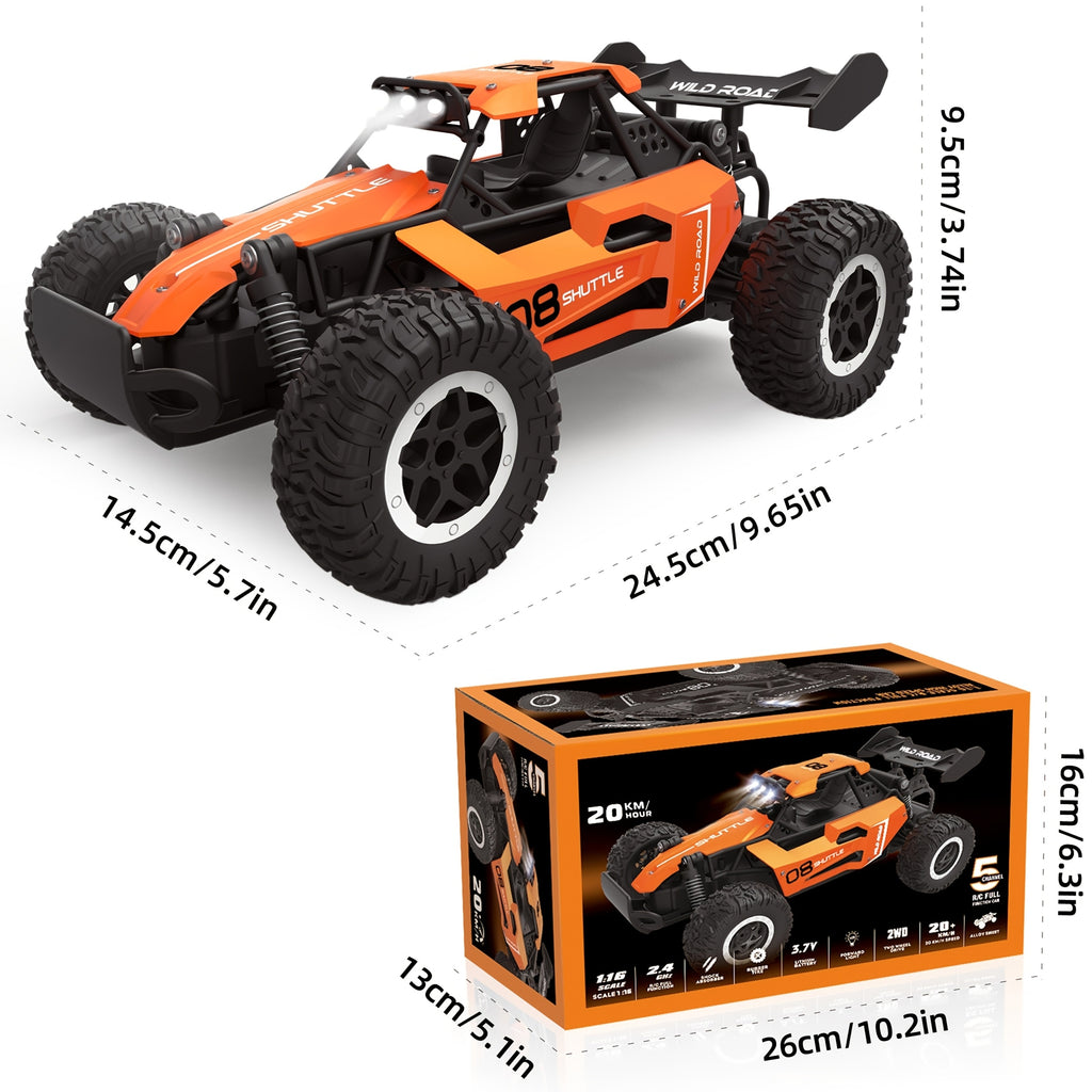 RC Car Truck 1:16 2.4Ghz All Terrain Off-Road Monster High Speed 20KM/h Remote Control Car with LED Headlights Toy Birthday Gift